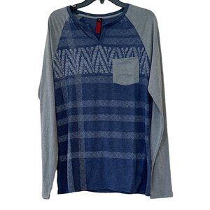 Civil Society Men's V Neck Long Sleeve Patterned Shirt Blue Size S NWT
